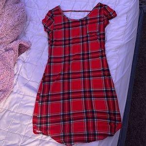 Skin tight dress, red, plaid, long, strap in the back